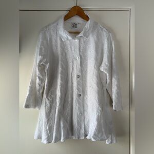 Parsley & Sage Solid White Peplum Tunic Button Front Shirt Textured Large